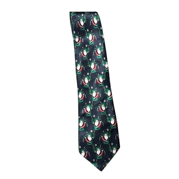 Men's Hallmark Yule Tie Greetings Santa Skating Christmas Holiday Ugly Tie 58" - Picture 1 of 4